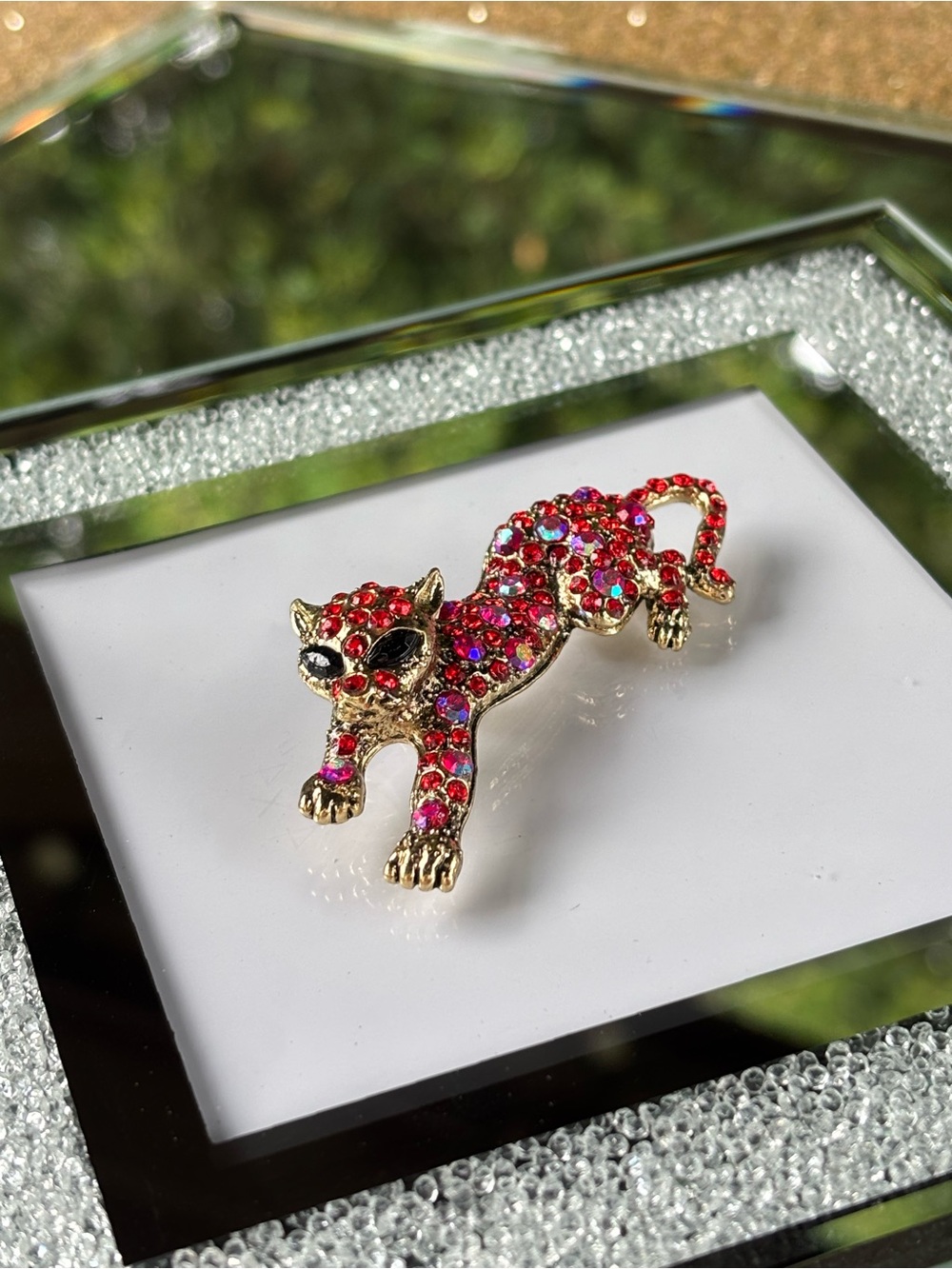 Gold-tone Leopard Pin with Red Crystal Accents - Picture 3 of 6